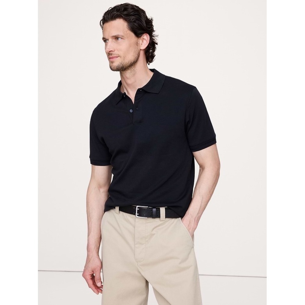 Banana Republic Mens Classic Black Short Sleeve Polo Shirt Size XL 3-Button